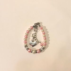 Adjustable Pink & White Pearl Matching Aunt, Niece, Daughter Charm Bracelet